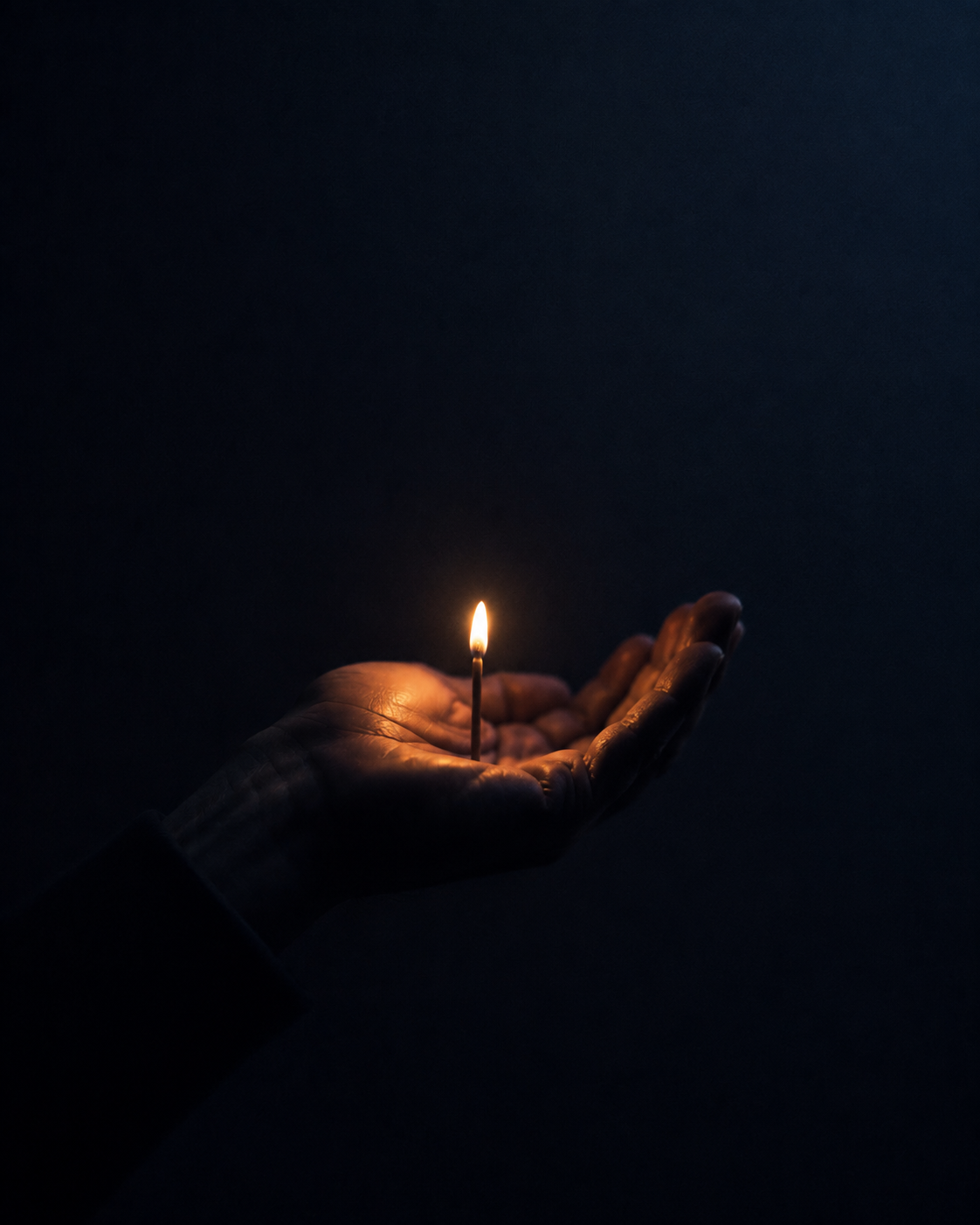A single candle held in open hands
