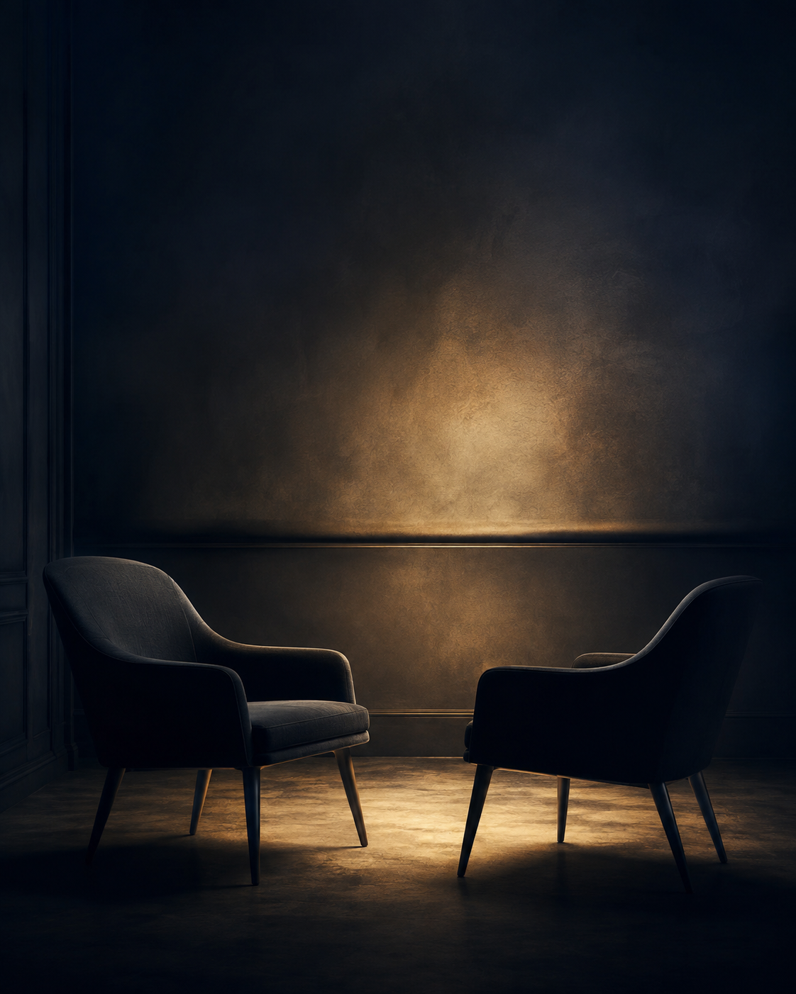 Two chairs facing each other in warm light